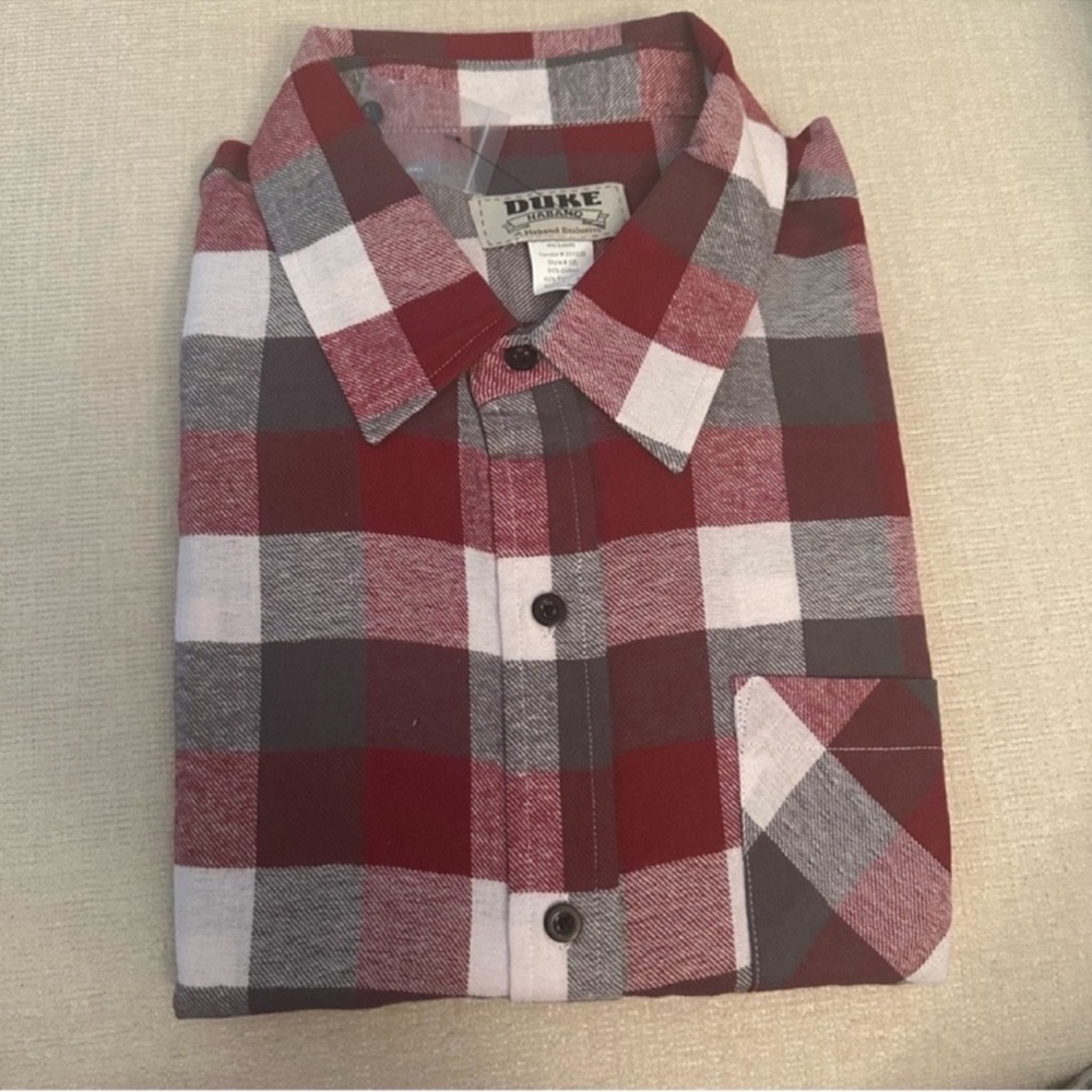 Haband Red and Gray Plaid Button Down Shirt
